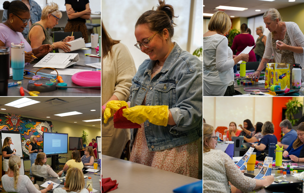 A collage of photos taken during a OT/PT professional development session with Head Start educators.