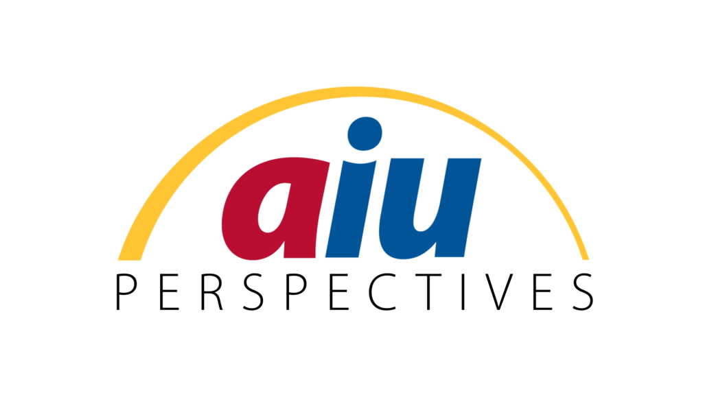 The red, blue, and yellow AIU logo with the word "Perspectives" underneath it in black.